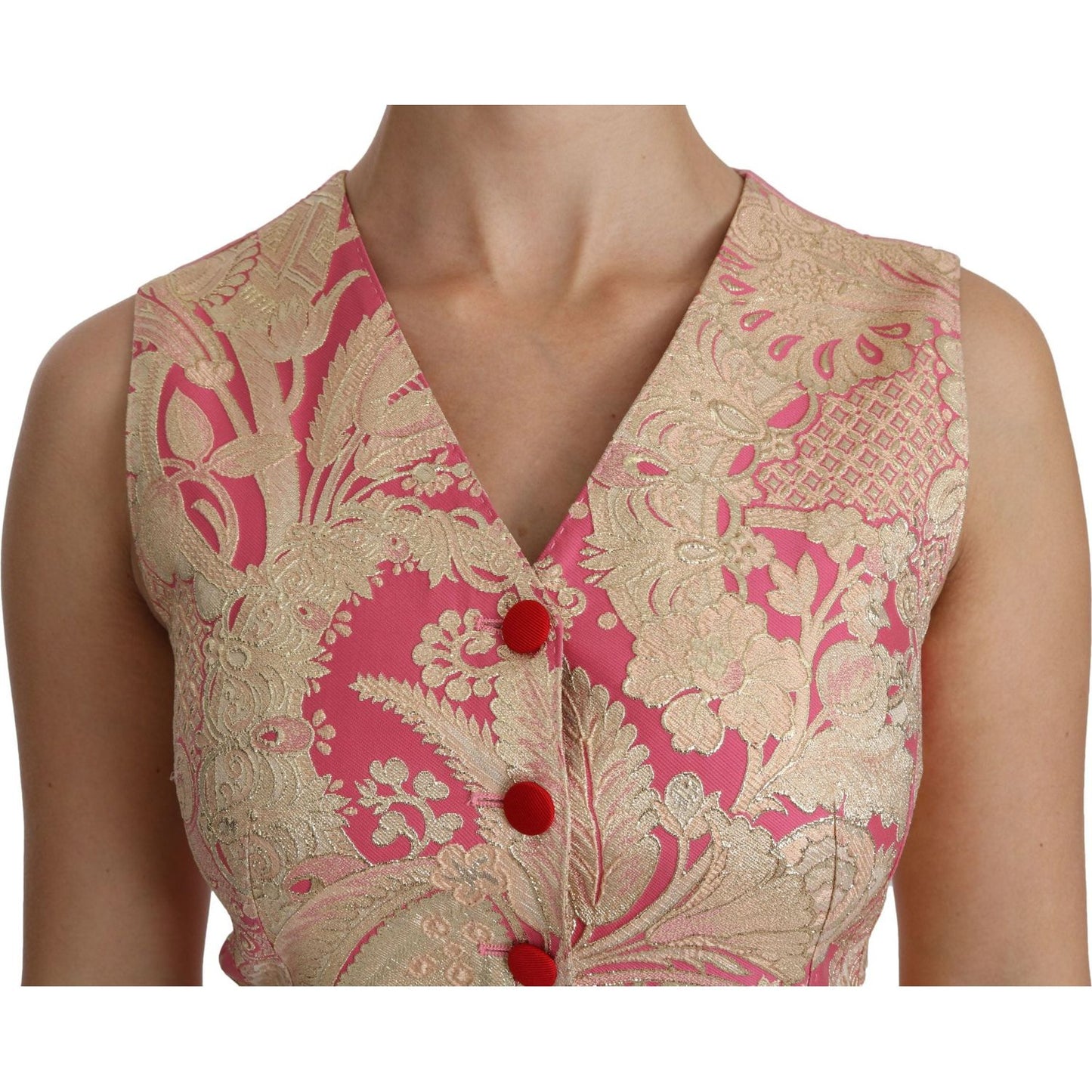 Dolce & Gabbana Pink Gold Brocade Waistcoat Vest Blouse Top Dolce & Gabbana