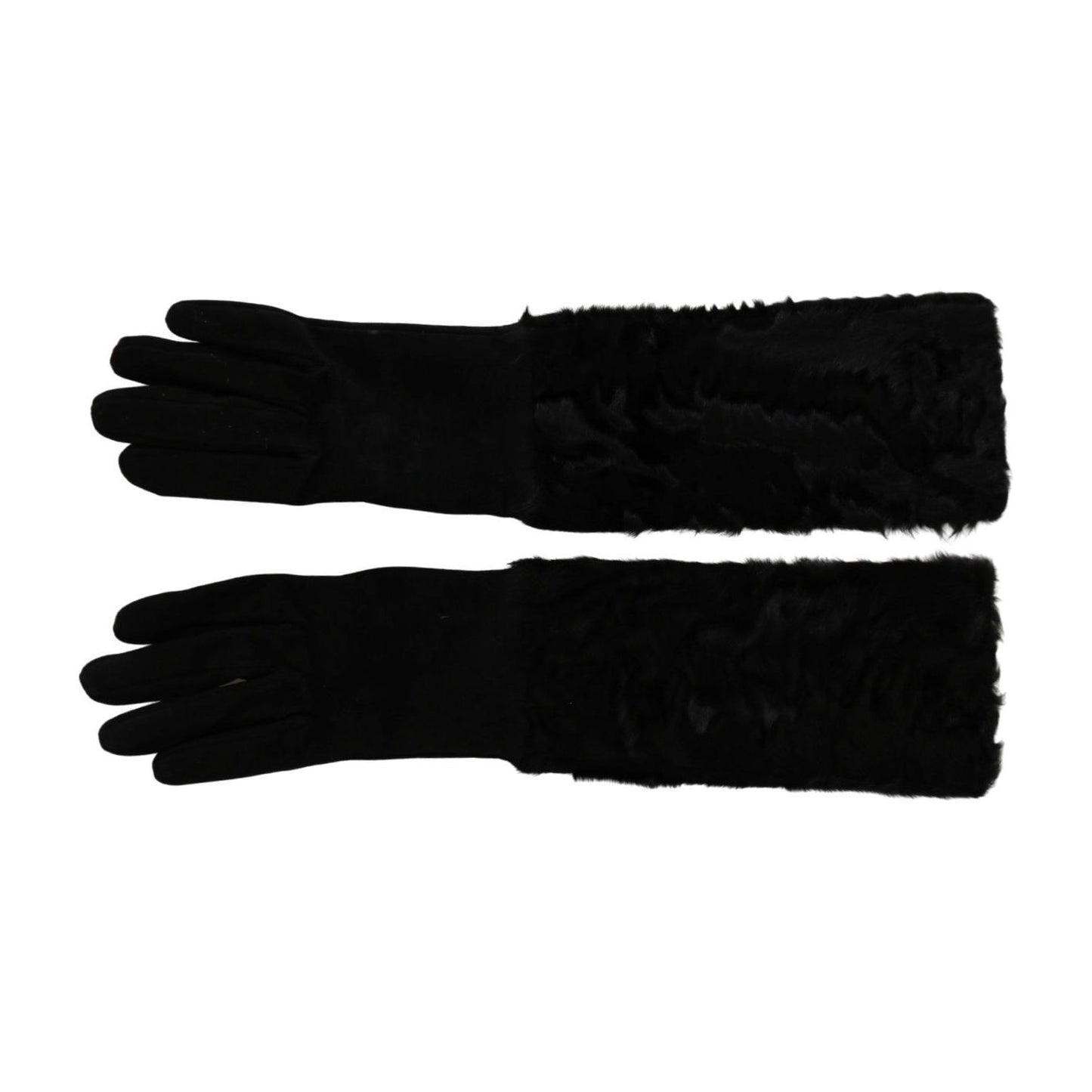Dolce & Gabbana Black Elbow Length Mitten Suede Fur Gloves Dolce & Gabbana