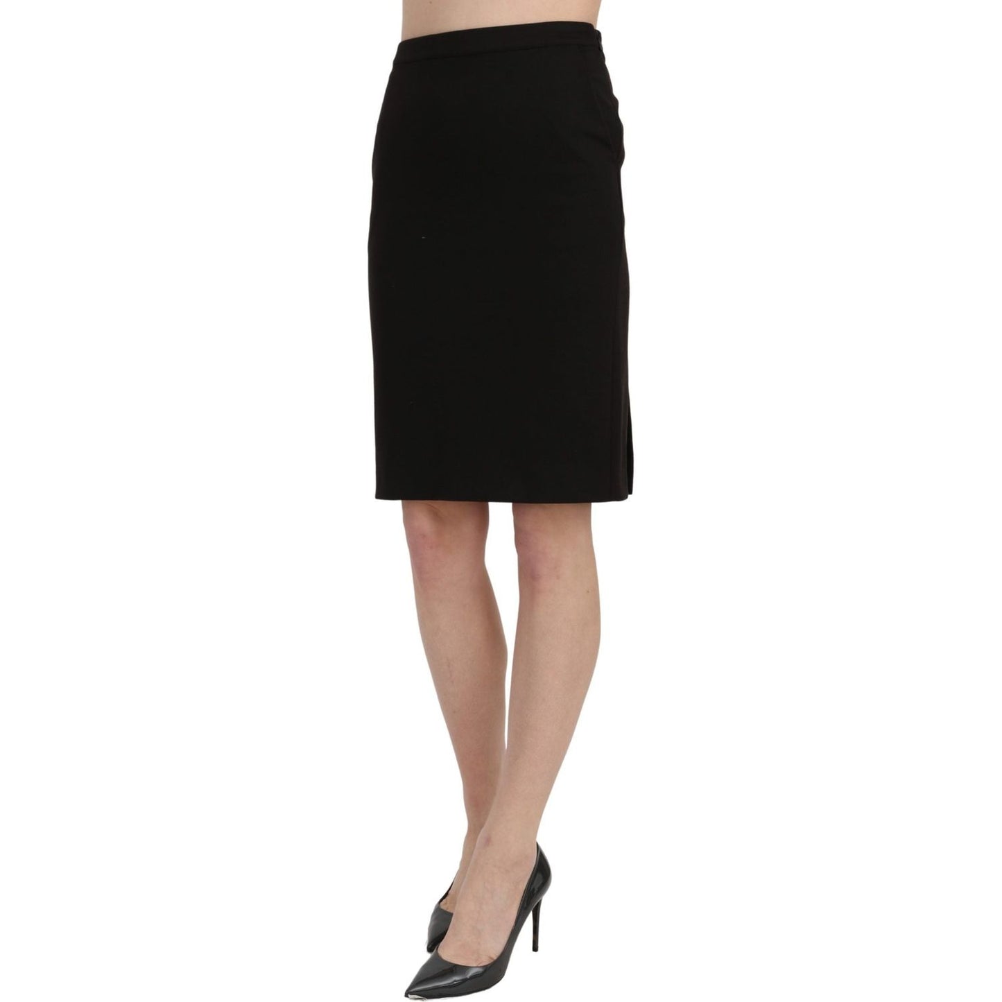 GF Ferre Black High Waist Pencil Cut Knee Length Formal Skirt GF Ferre