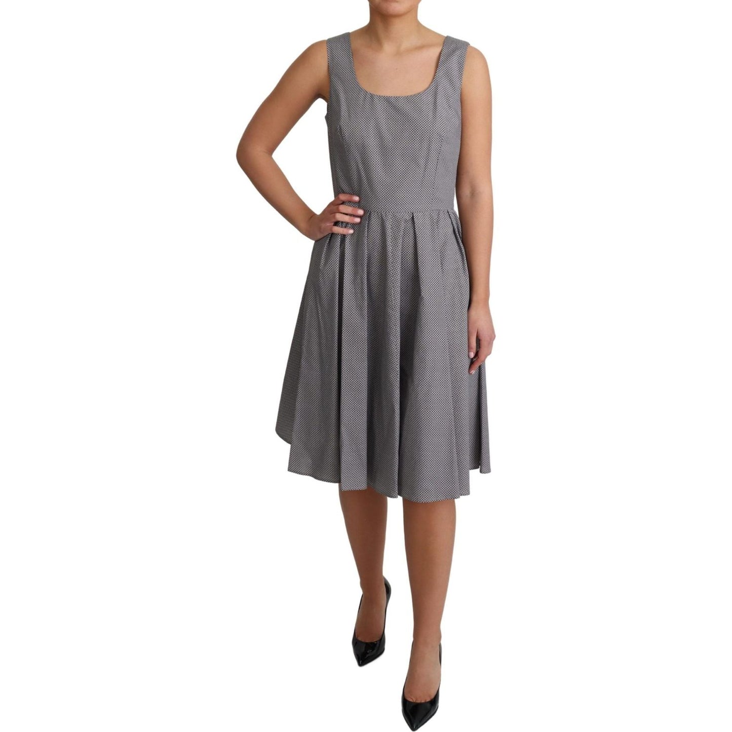 Dolce & Gabbana Blue Beige Geometric Cotton A-Line Dress DR2773-38