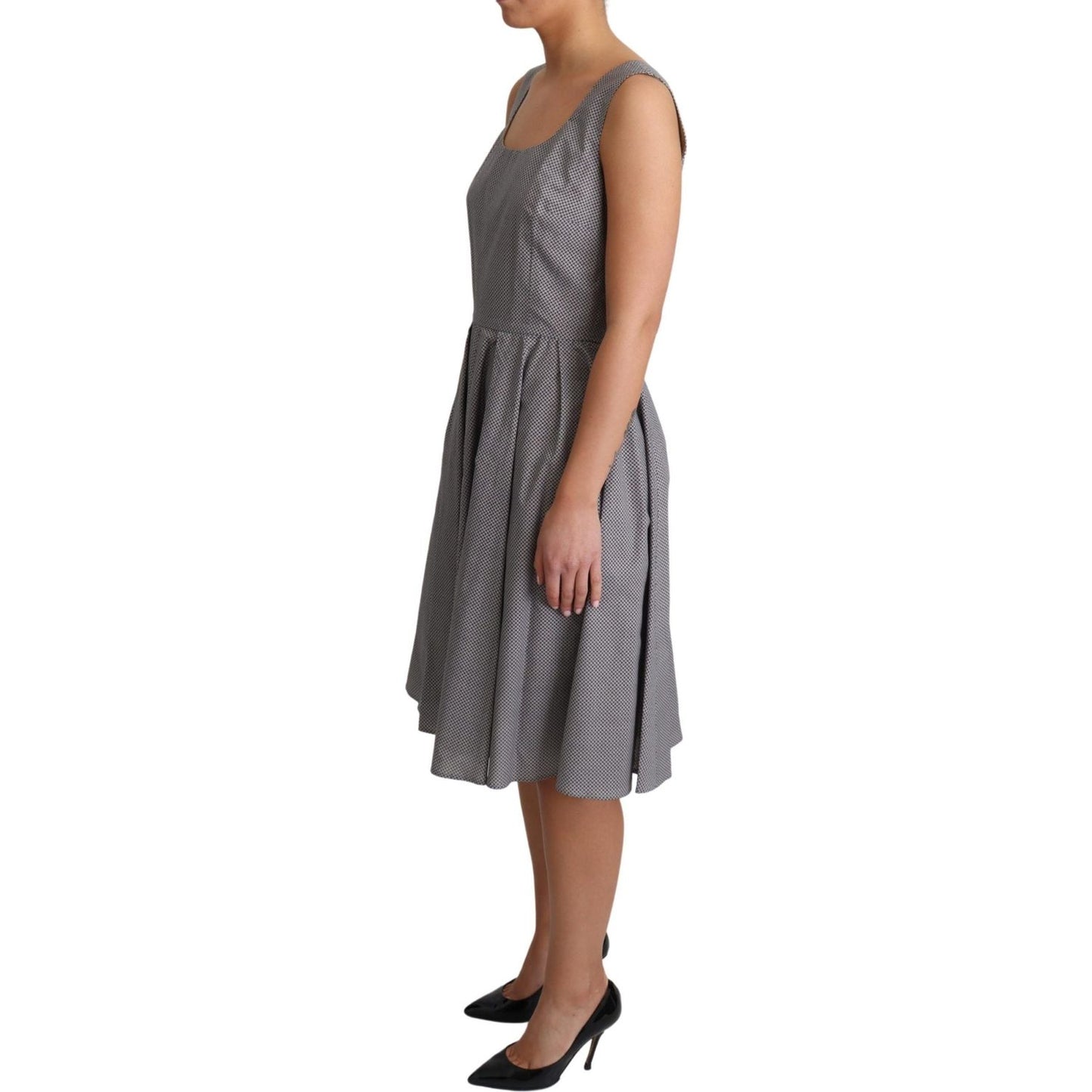 Dolce & Gabbana Blue Beige Geometric Cotton A-Line Dress DR2773-38