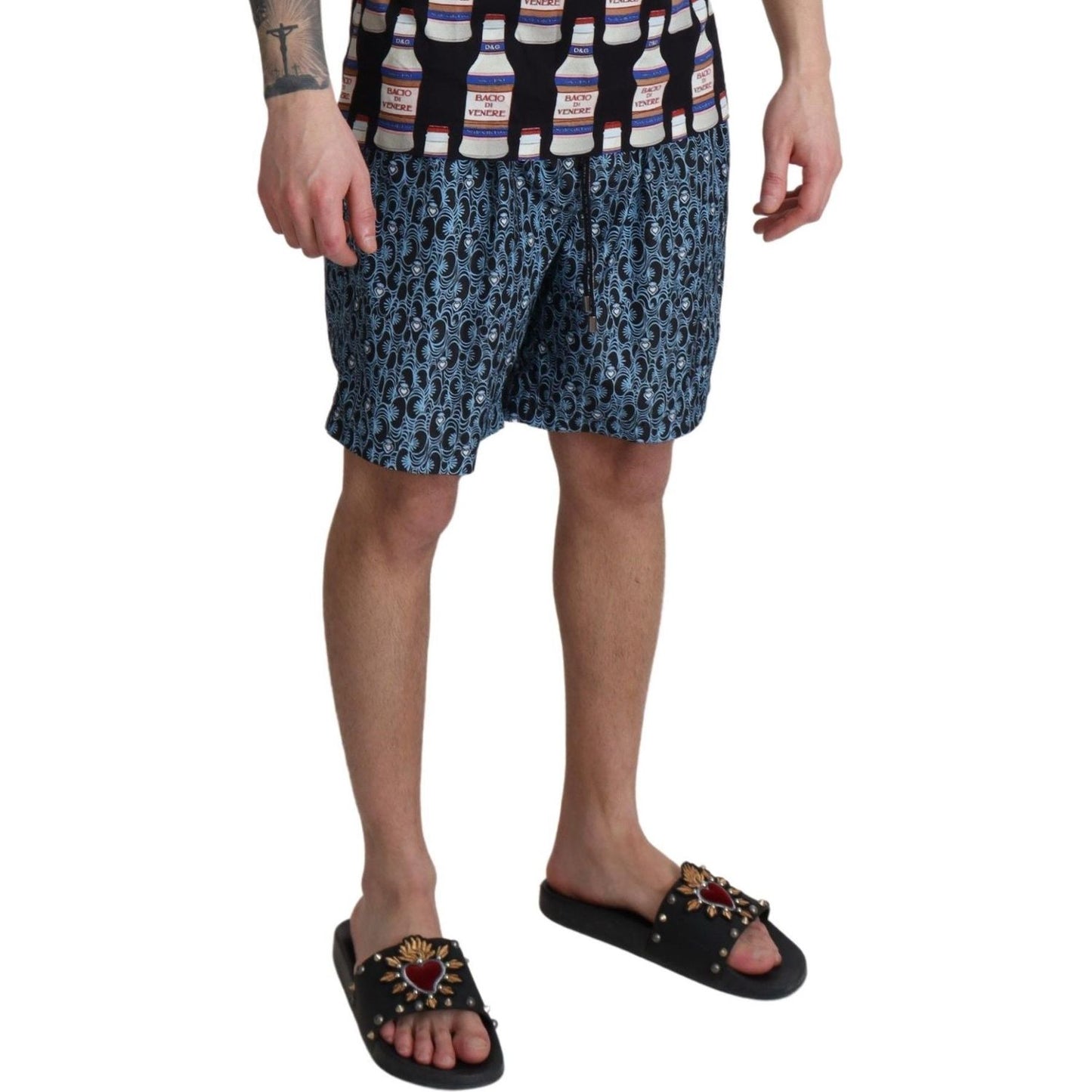 Dolce & Gabbana Blue Patterned Print Beachwear Shorts Swimwear BIK1111-IT4