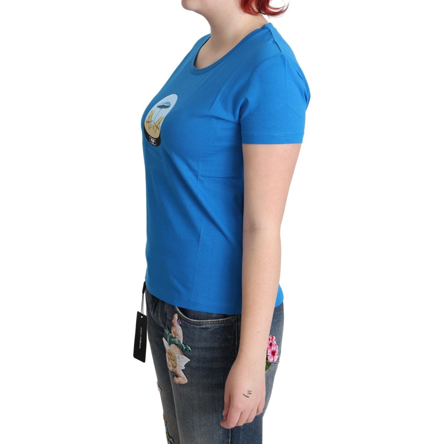 Moschino Blue Printed Cotton Short Sleeves Tops T-shirt TSH5074-40