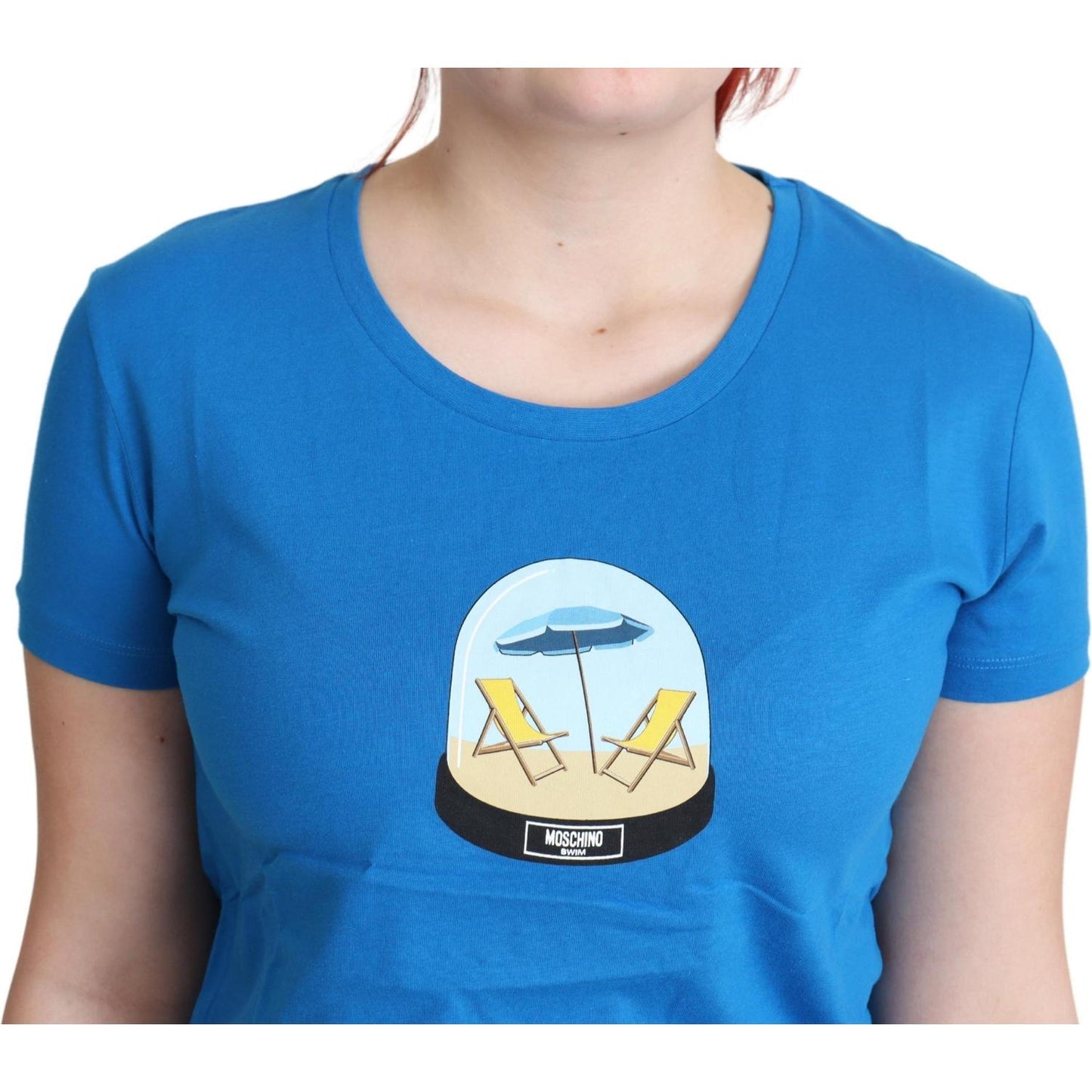 Moschino Blue Printed Cotton Short Sleeves Tops T-shirt TSH5074-40