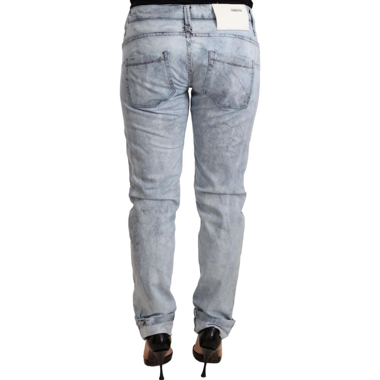 Acht Light Blue Washed Cotton Folded Hem Denim Trouser Acht