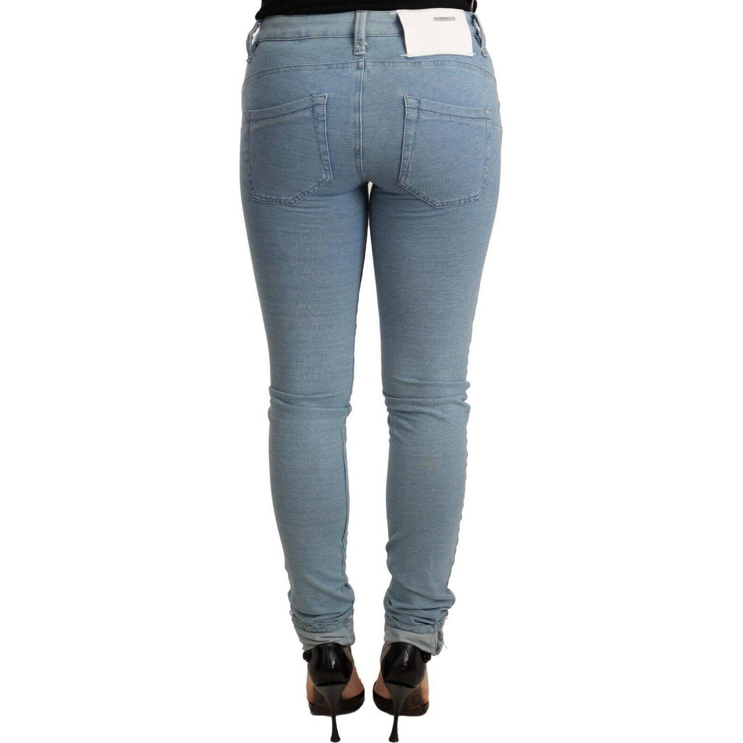 Acht Blue Cotton Stretch Hem Slim Fit Women Denim Trouser Acht