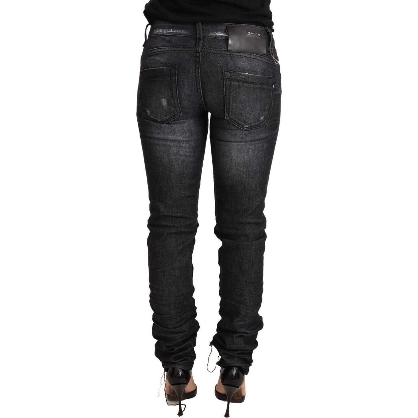 Acht Black Washed Cotton Low Waist Skinny Denim Trouser Jeans Acht