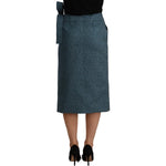 Koonhor Blue High Waist Pencil Straight Wrap Style Skirt SKI1658 - 42