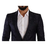 Dolce & Gabbana Blue Floral Jacquard Silk Coat MARTINI Blazer JKT3041 - 44
