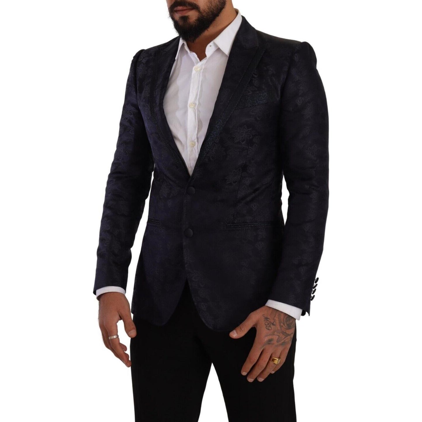 Dolce & Gabbana Blue Floral Jacquard Silk Coat MARTINI Blazer JKT3041 - 44