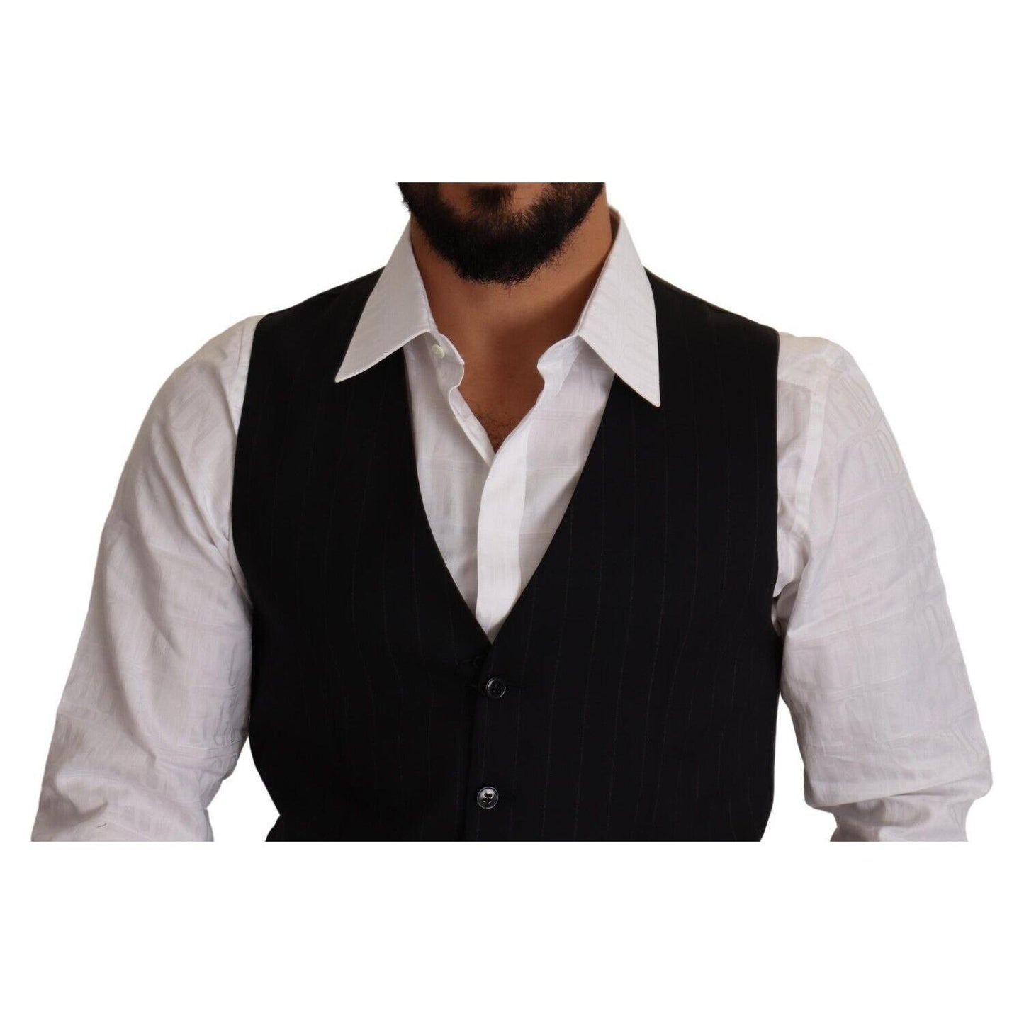 Dolce & Gabbana Blue Striped Wool Stretch Waistcoat Vest TSH7654 - 48