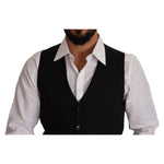 Dolce & Gabbana Blue Striped Wool Stretch Waistcoat Vest TSH7654 - 48