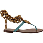 Dolce & Gabbana Blue Leather Devotion Flats Sandals LA9765 -35