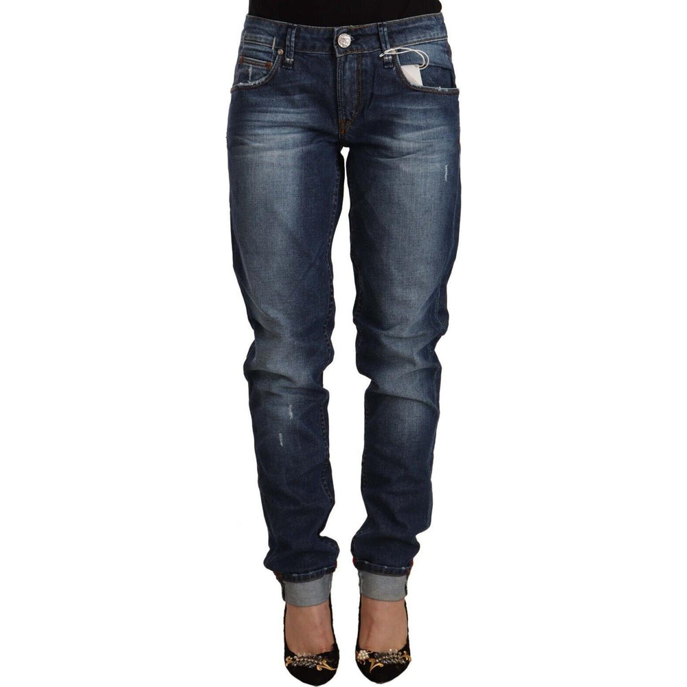 Acht Blue Washed Mid Waist Slim Fit Denim Folded Hem Jeans PAN71236 - 27