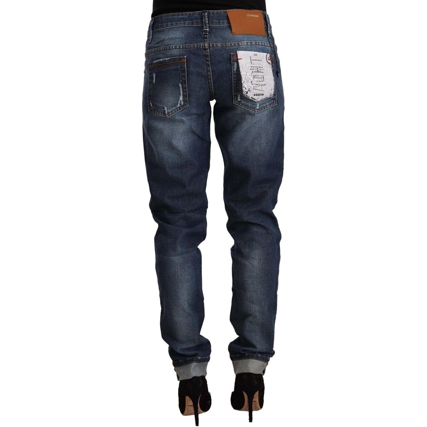 Acht Blue Washed Mid Waist Slim Fit Denim Folded Hem Jeans PAN71236 - 27