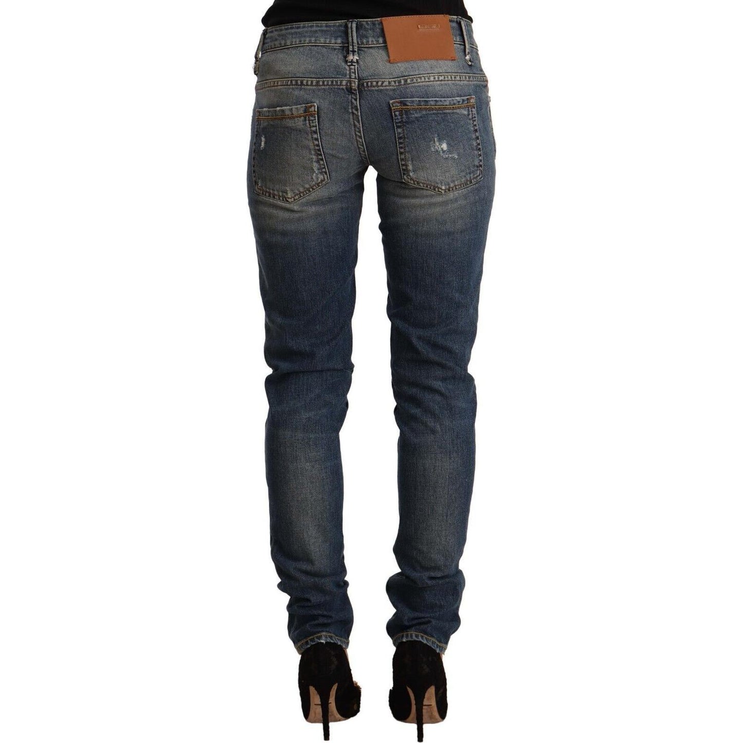 Acht Blue Washed Cotton Mid Waist Skinny Denim Jeans PAN71229 - 26