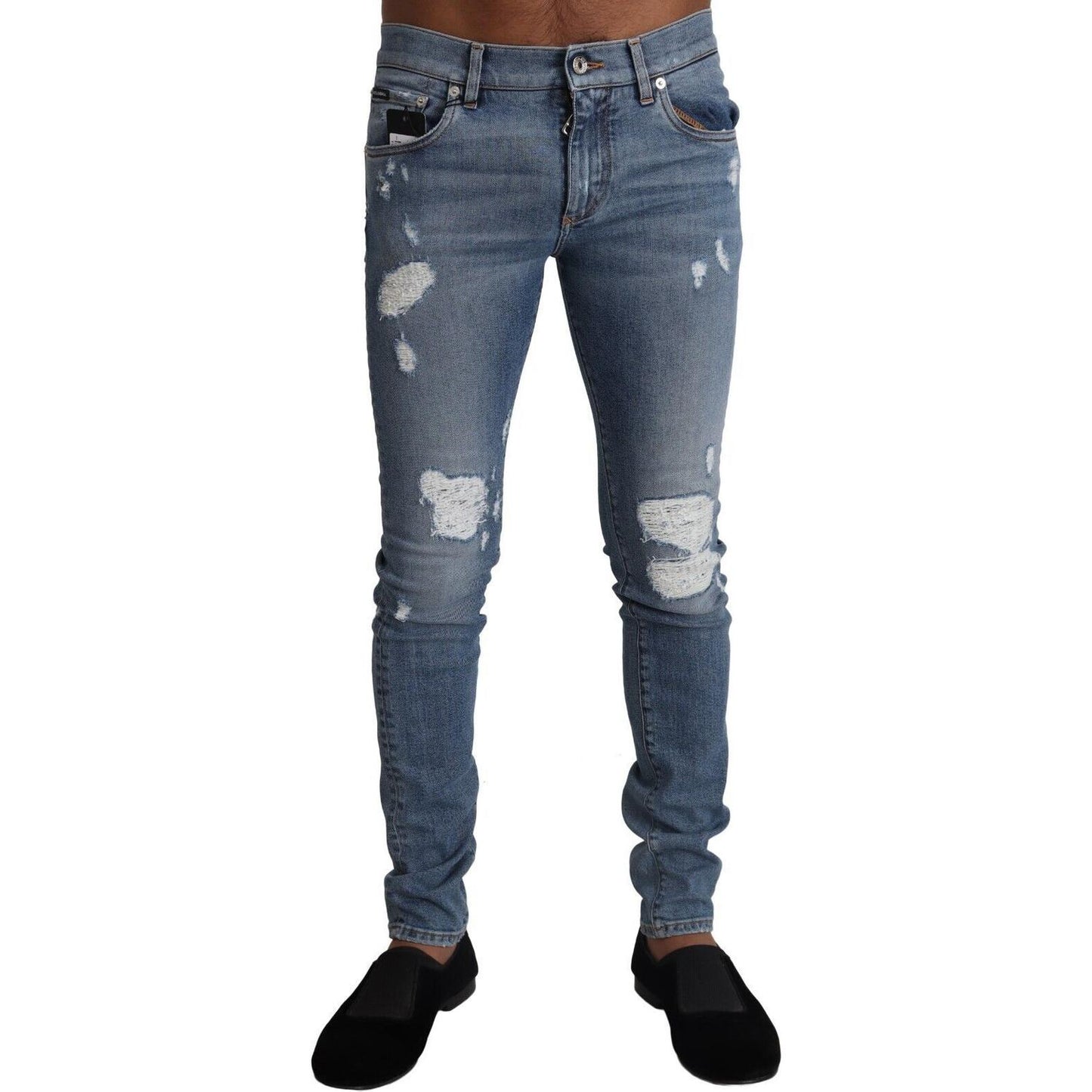 Dolce & Gabbana Light Blue Tattered Cotton Denim Skinny Jeans PAN72944 - 44