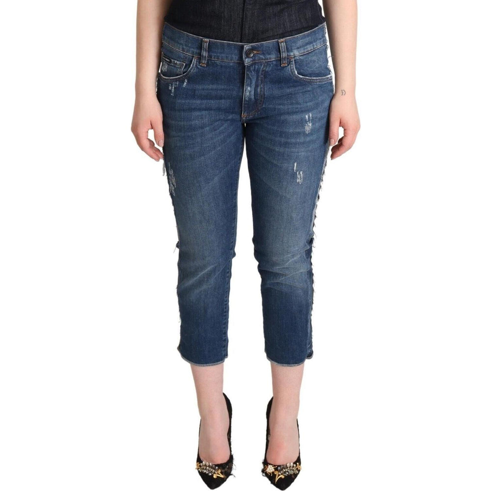 Dolce & Gabbana Blue Washed Mid Waist Denim Logo Cropped Jeans PAN72793 - 40