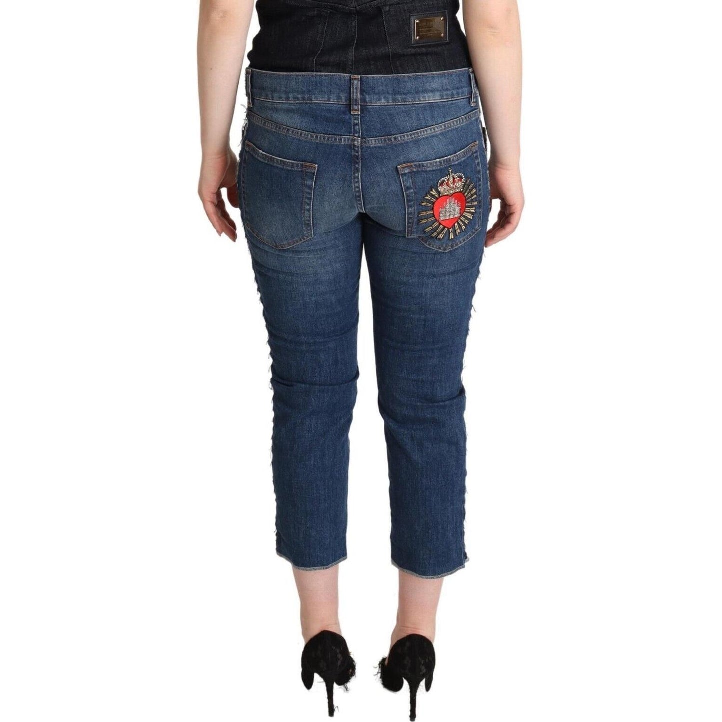 Dolce & Gabbana Blue Washed Mid Waist Denim Logo Cropped Jeans PAN72793 - 40