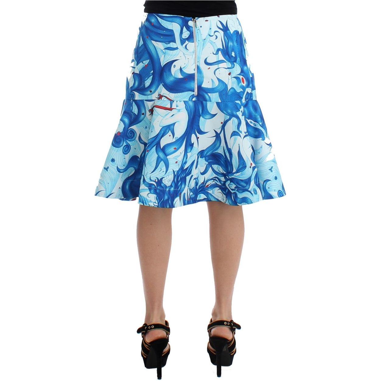 Koonhor Blue Peplum Fresco-Print Straight Pencil Skirt SIG12703-2