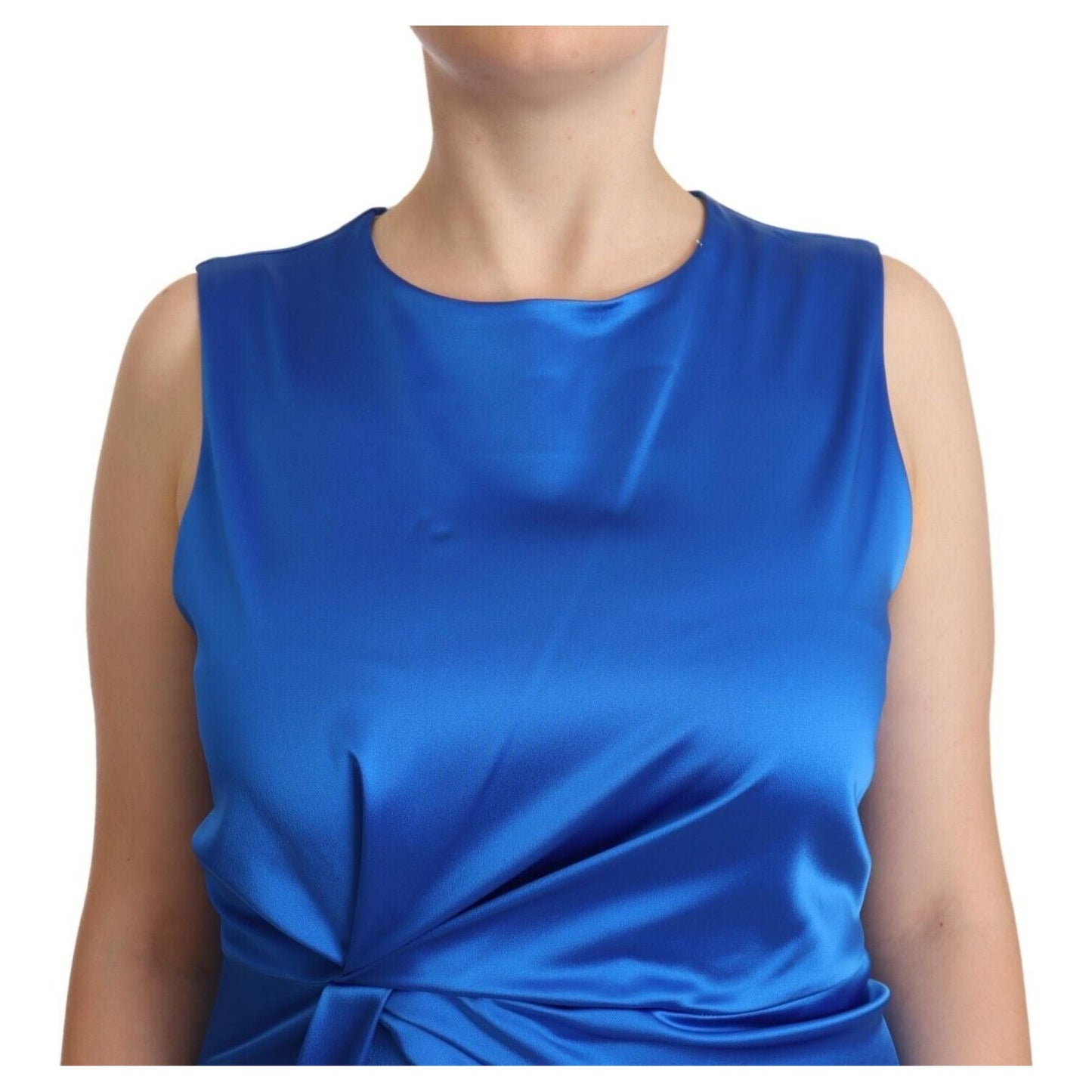 P.A.R.O.S.H. Blue Acetate Sleeveless Pleated Midi Sheath Dress DR28396 - 46