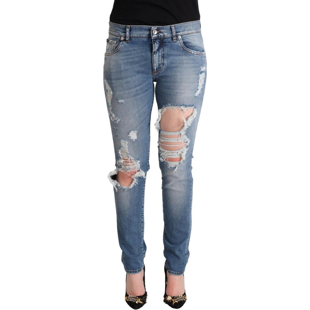 Dolce & Gabbana Blue Distressed Cotton Denim Skinny Jeans PAN72792 - 40