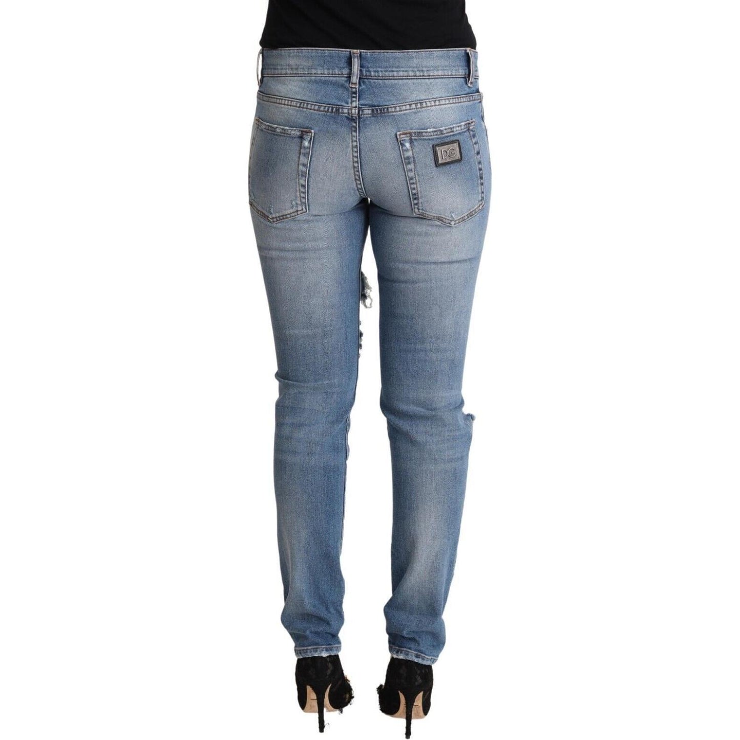 Dolce & Gabbana Blue Distressed Cotton Denim Skinny Jeans PAN72792 - 40