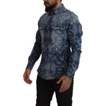 Dolce & Gabbana Blue Denim Stretch DG Logo Casual Mens Slim Shirt TSH7972- 39