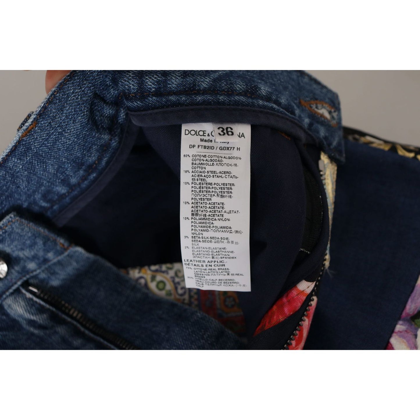Dolce & Gabbana Blue Jeans Jacquard Majolica High Waist Pants PAN73052- 36