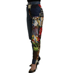 Dolce & Gabbana Blue Jeans Jacquard Majolica High Waist Pants PAN73052- 36