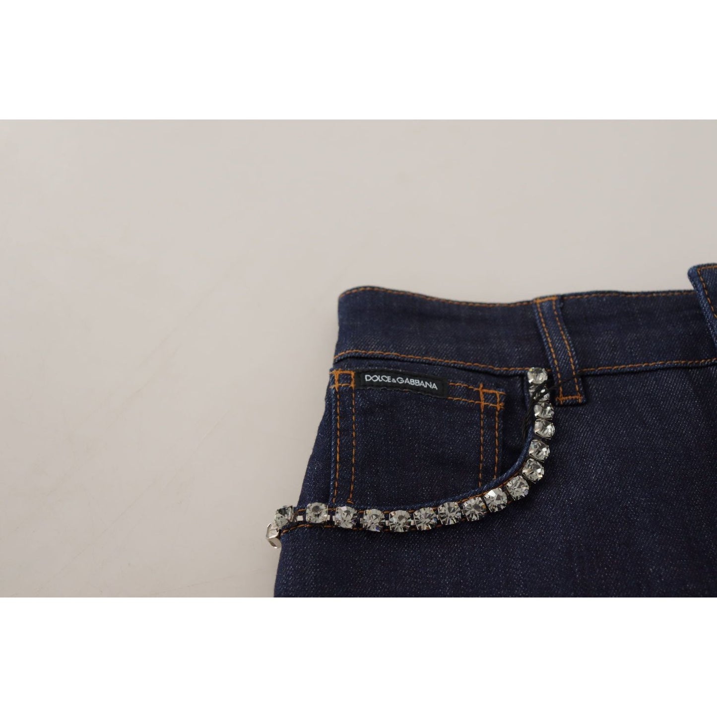 Dolce & Gabbana Blue Denim Stretch Crystal Hot Pants Shorts SKI1845- 38