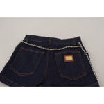 Dolce & Gabbana Blue Denim Stretch Crystal Hot Pants Shorts SKI1845- 38