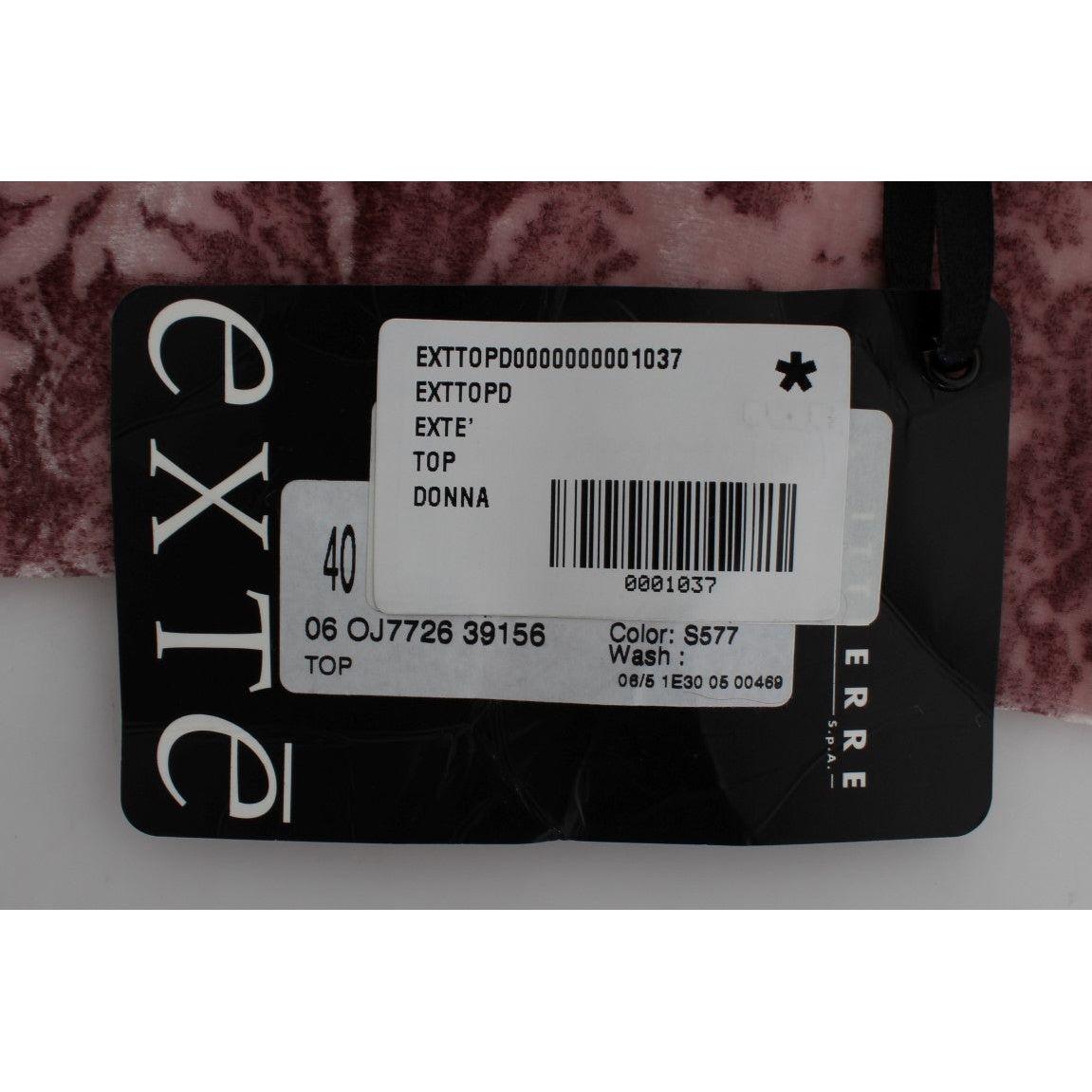 Exte Pink Floral Print Viscose Silk Blouse Top Exte