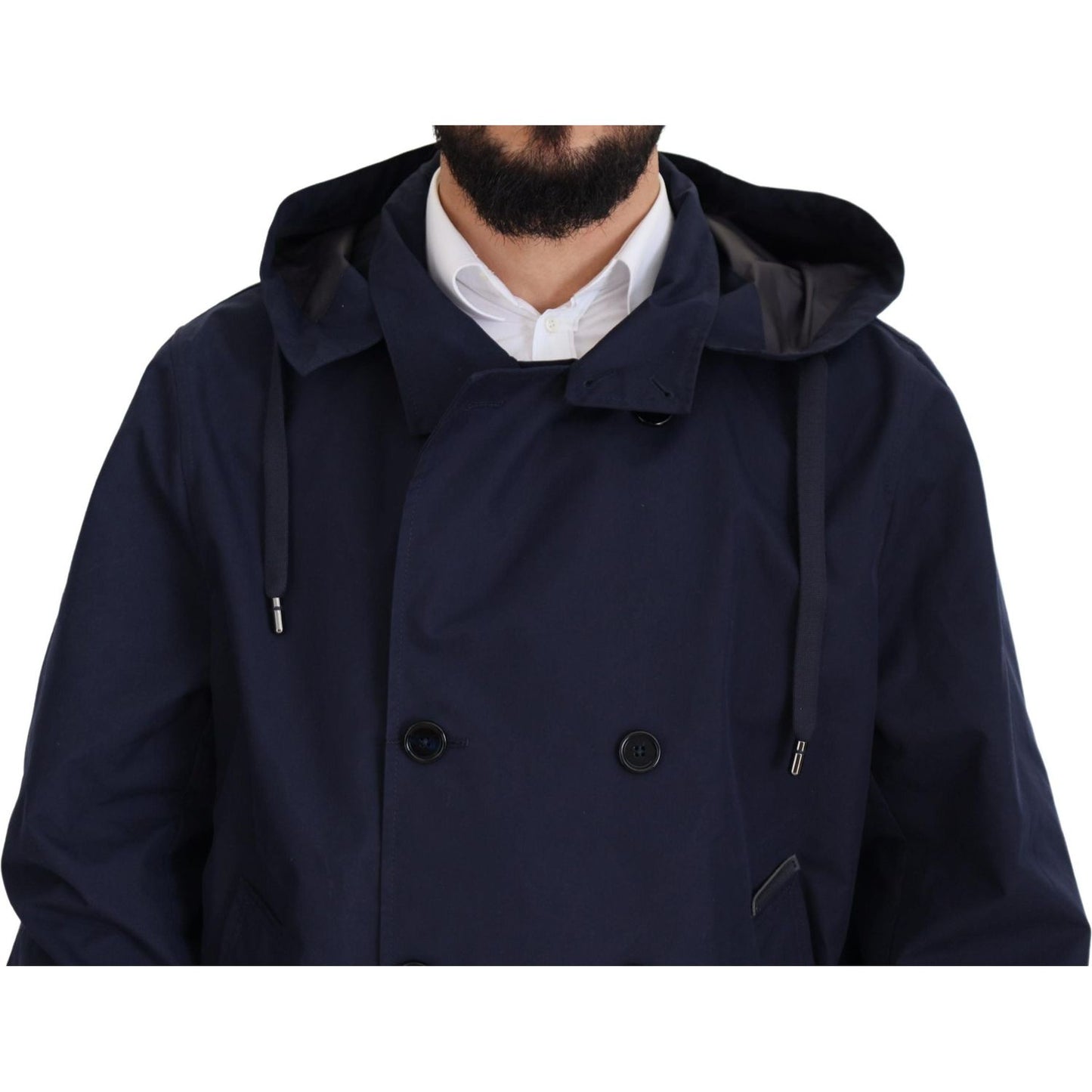 Dolce & Gabbana Blue Hooded Double Breasted Coat Jacket JKT3345- 58