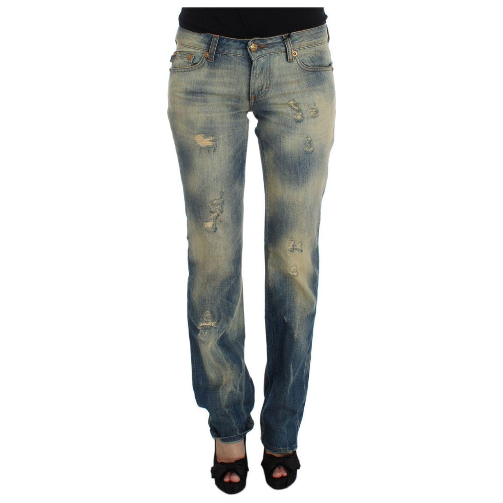 Cavalli Blue Wash Cotton Slim Fit Bootcut Jeans SIG32407-1
