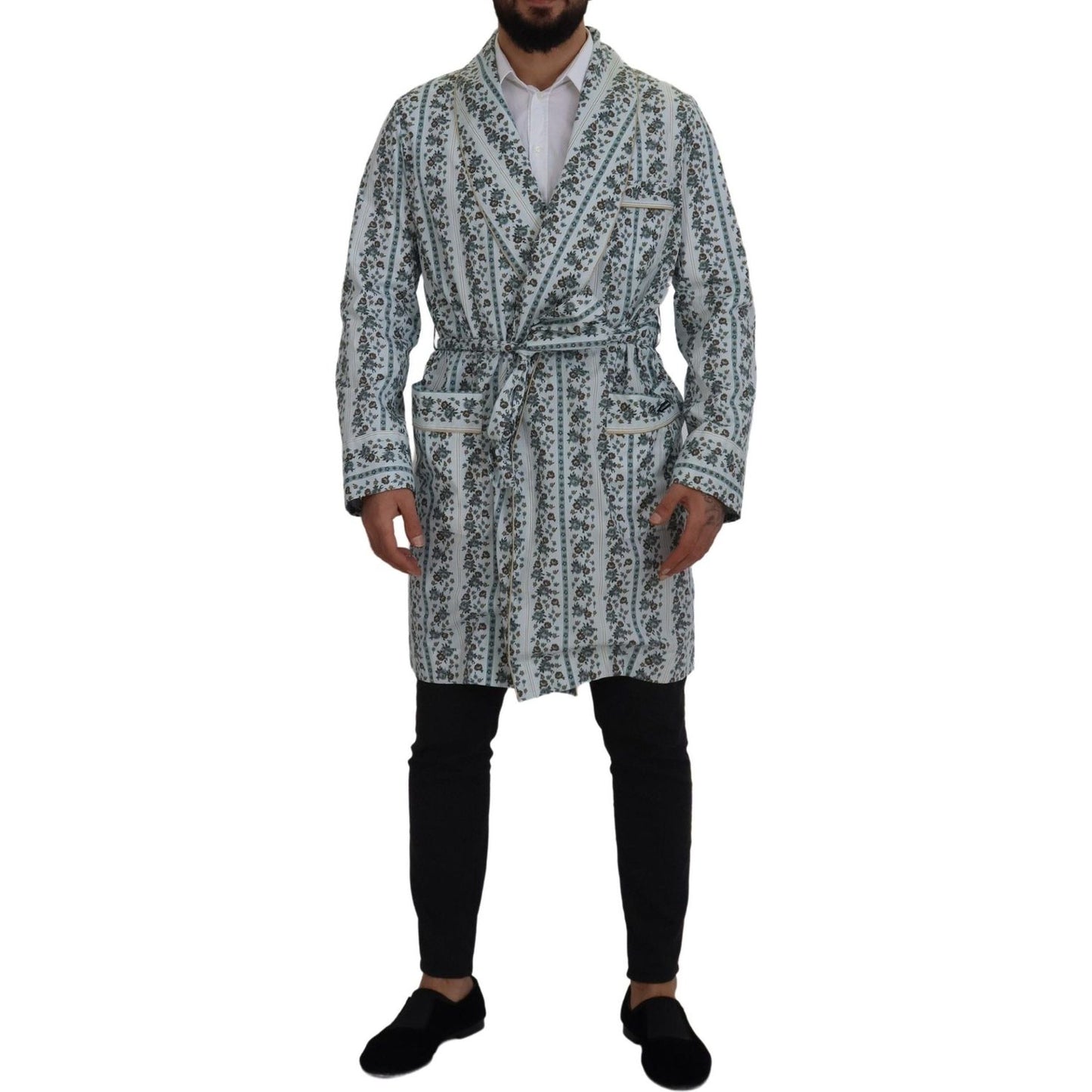 Dolce & Gabbana Blue Floral Cotton Robe Coat Jacket JKT3419 -48