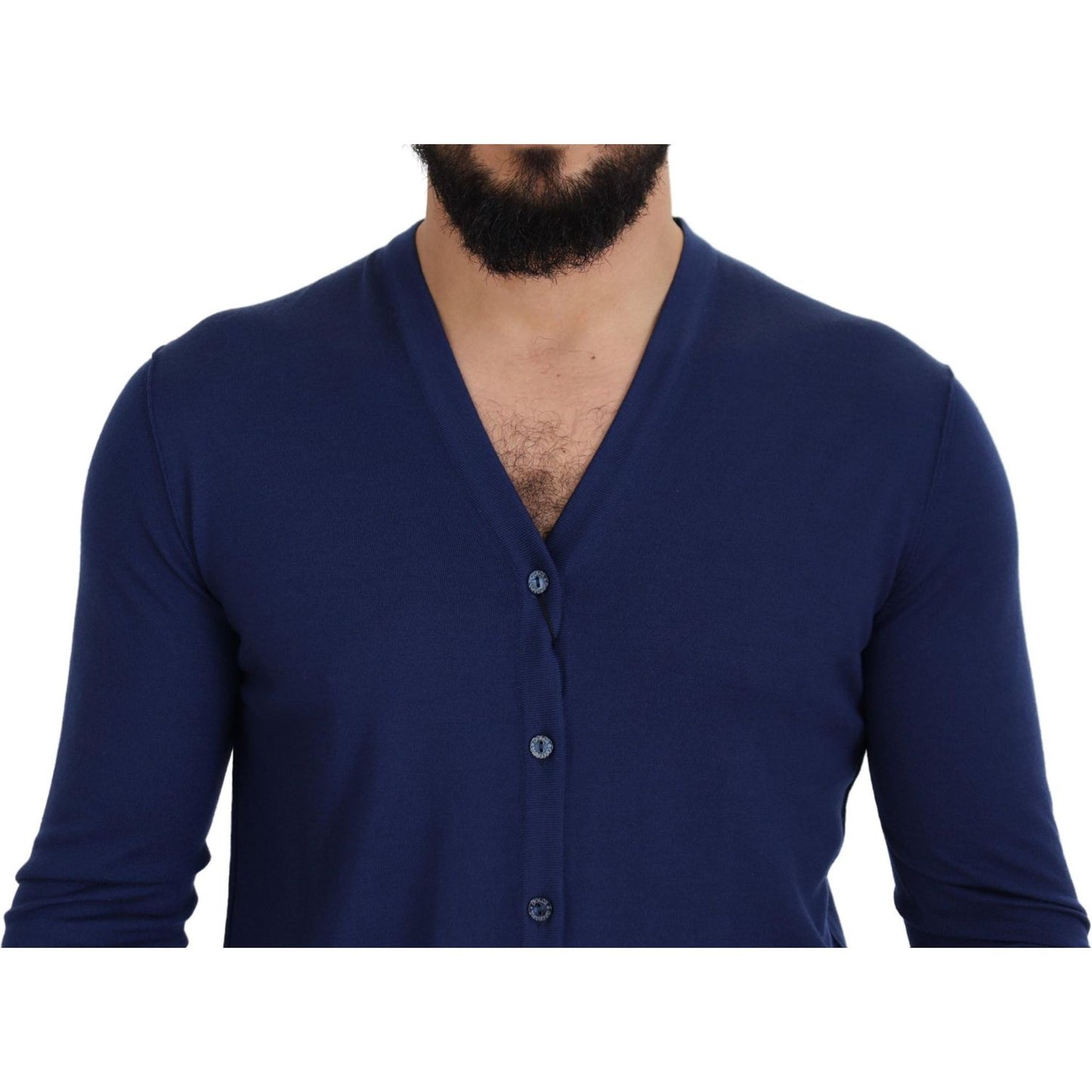 Dolce & Gabbana Blue Wool V-neck Button Down Cardigan Sweater TSH7937- 44