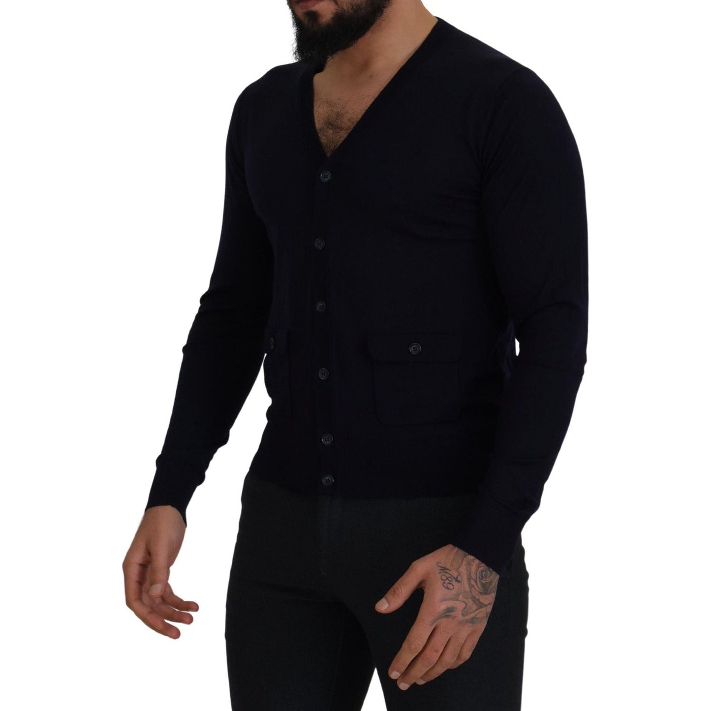 Dolce & Gabbana Blue Wool STAFF Down Cardigan Sweater TSH8144- 46