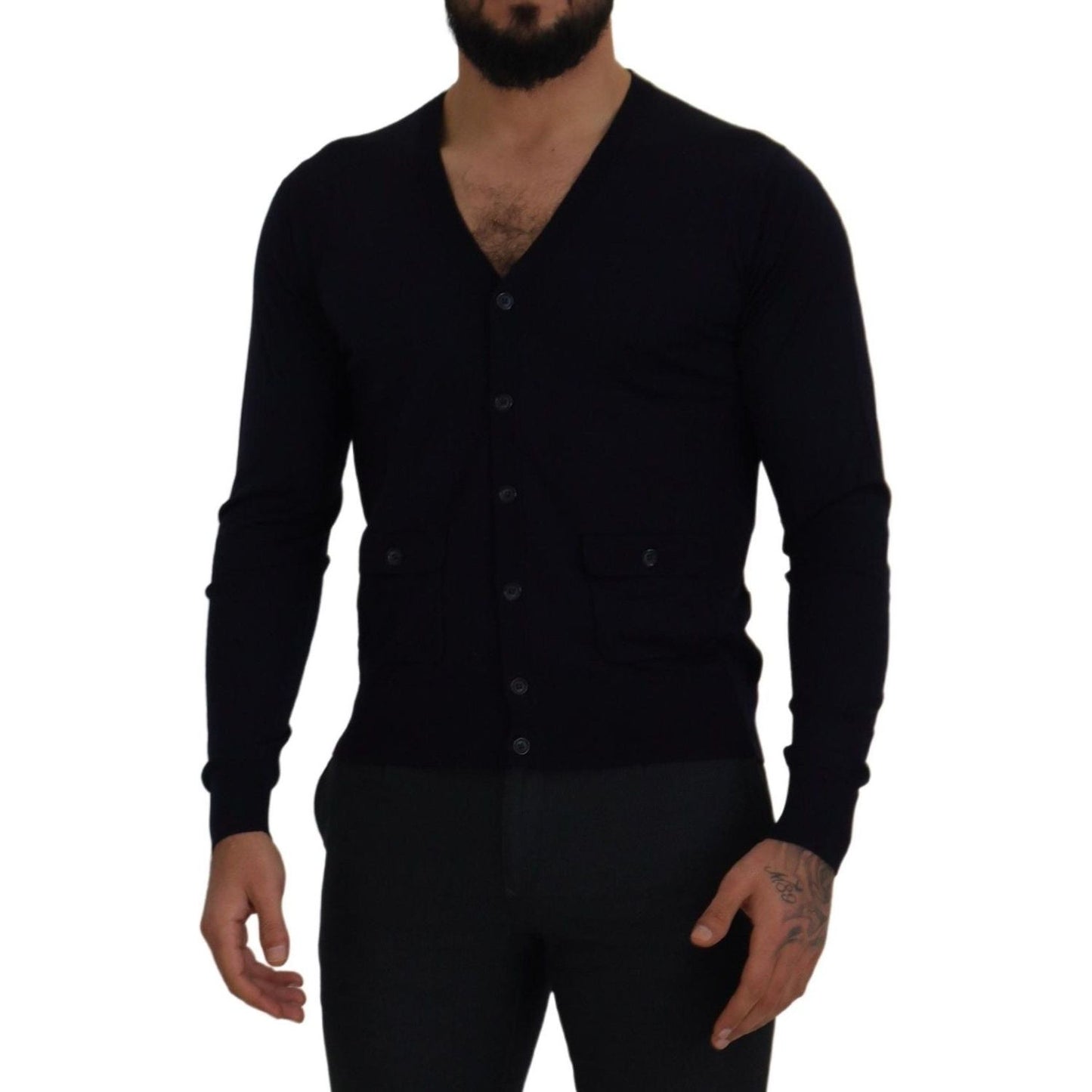 Dolce & Gabbana Blue Wool STAFF Down Cardigan Sweater TSH8144- 46