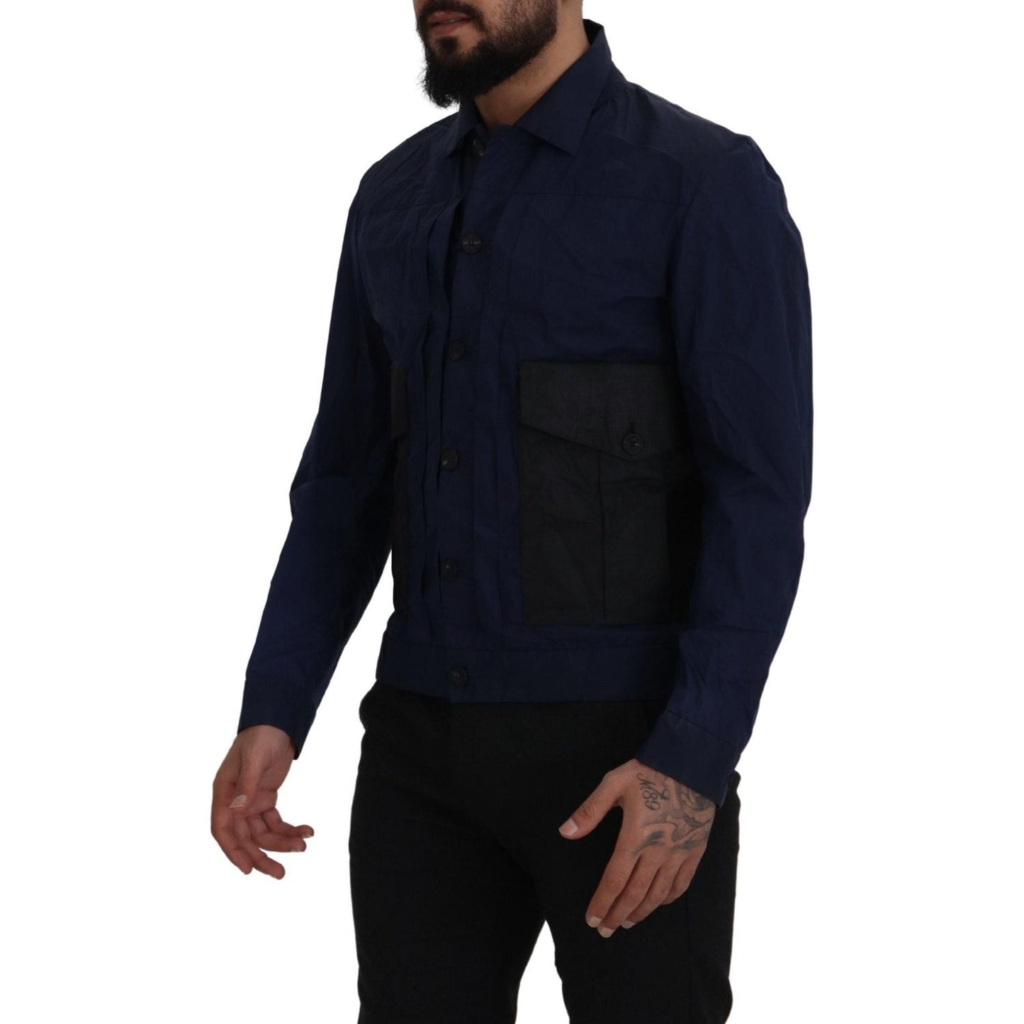 Dsquared² Dark Blue Cotton Collared Long Sleeves Casual Shirt TSH7933- 48