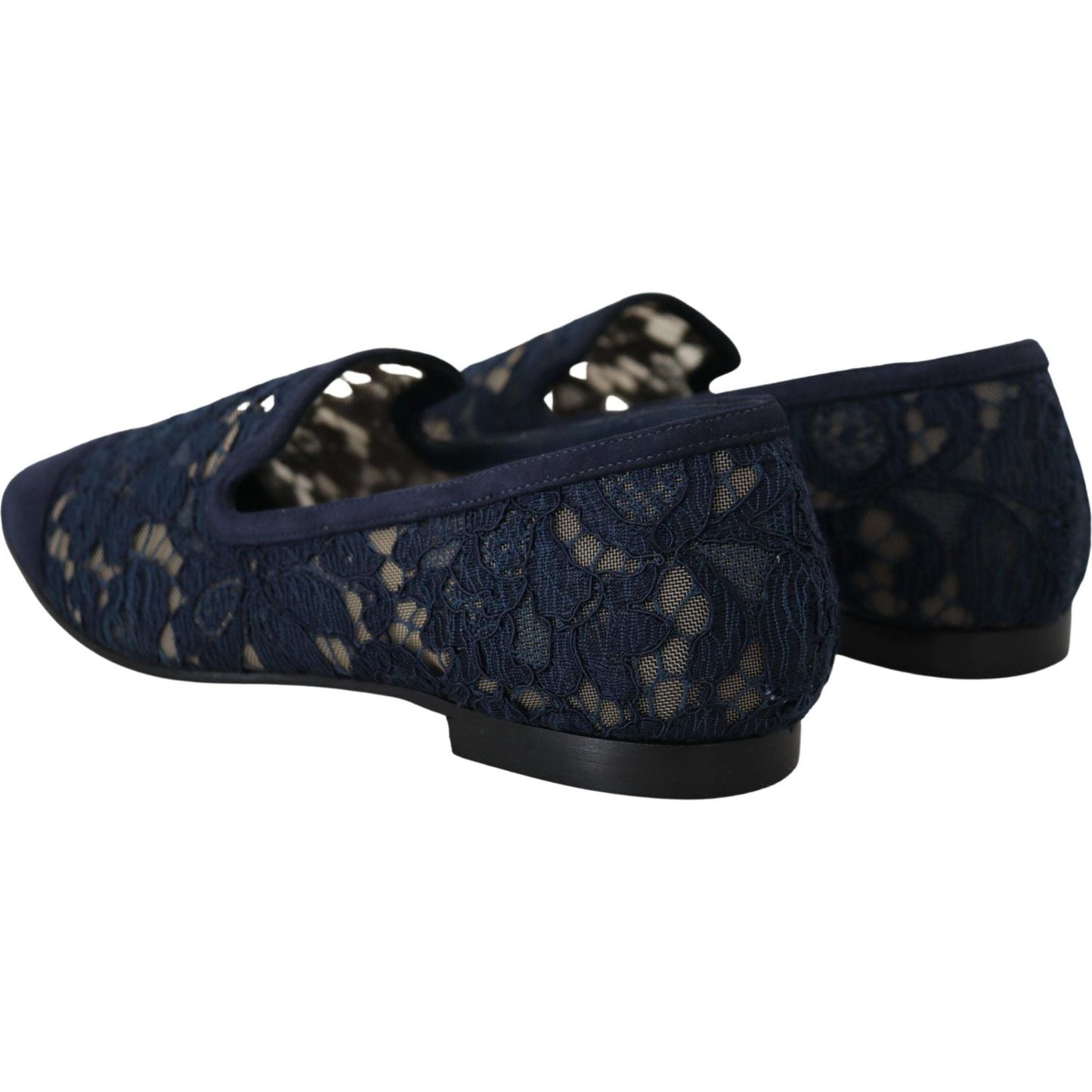 Dolce & Gabbana Blue Floral Lace Slip Ons Loafers Flats Shoes LA10075- 35