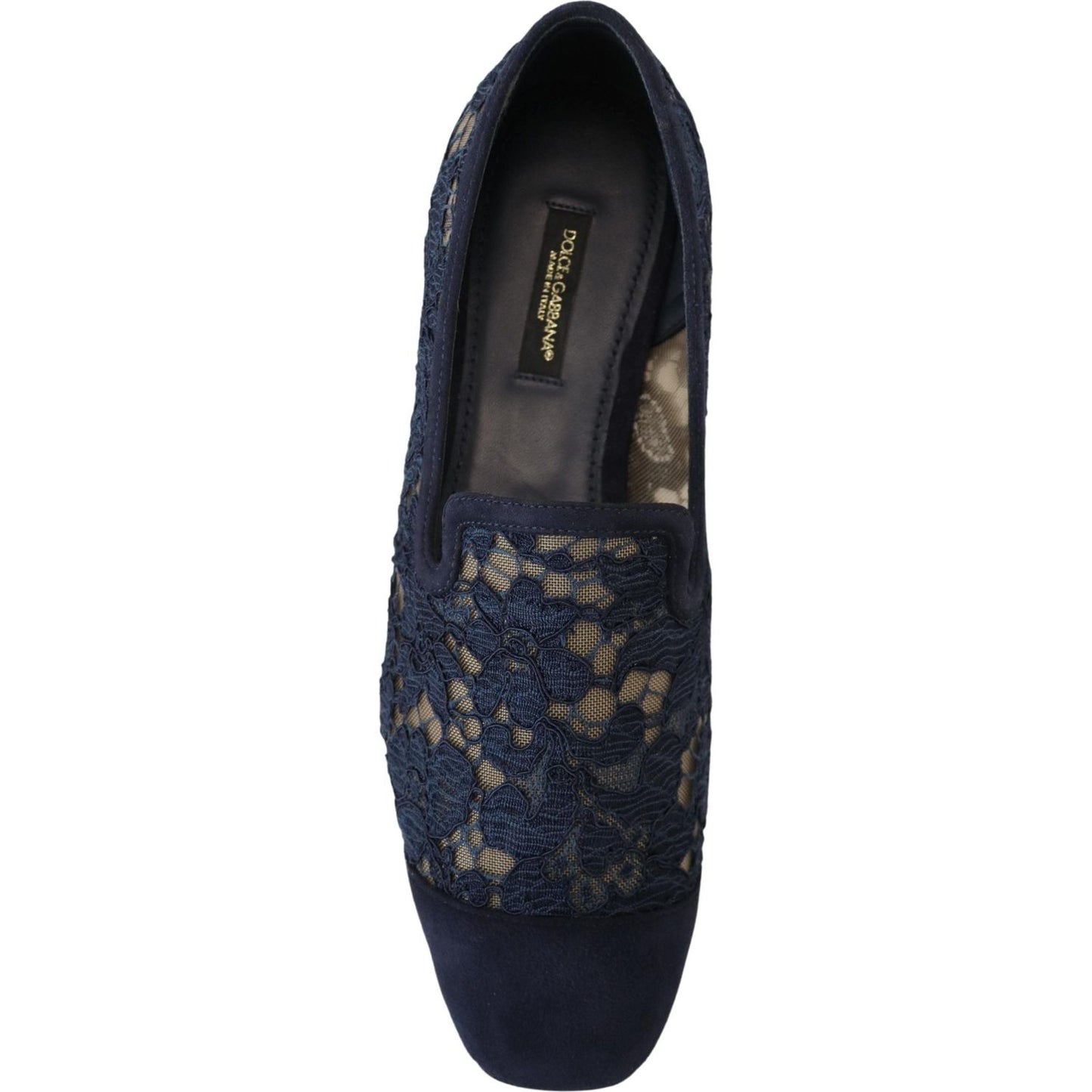 Dolce & Gabbana Blue Floral Lace Slip Ons Loafers Flats Shoes LA10075- 35