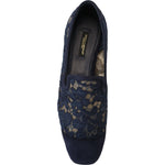 Dolce & Gabbana Blue Floral Lace Slip Ons Loafers Flats Shoes LA10075- 35