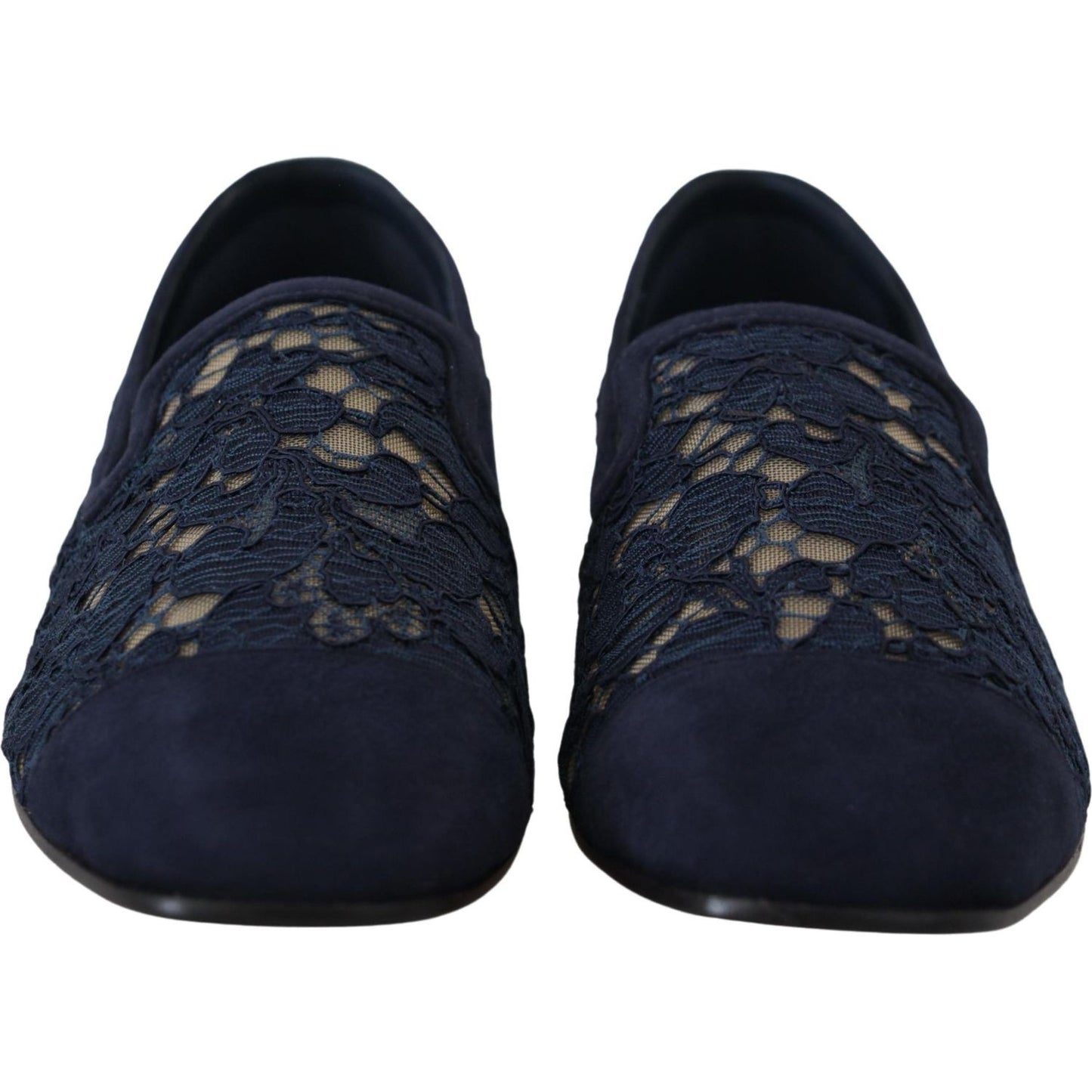 Dolce & Gabbana Blue Floral Lace Slip Ons Loafers Flats Shoes LA10075- 35