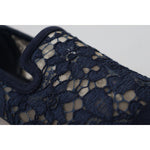 Dolce & Gabbana Blue Floral Lace Slip Ons Loafers Flats Shoes LA10075- 35