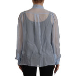 Dolce & Gabbana Light Blue Silk Ascot Collar Long Sleeves Top TSH8036 - 40