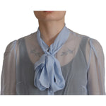 Dolce & Gabbana Light Blue Silk Ascot Collar Long Sleeves Top TSH8036 - 40