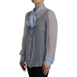 Dolce & Gabbana Light Blue Silk Ascot Collar Long Sleeves Top TSH8036 - 40