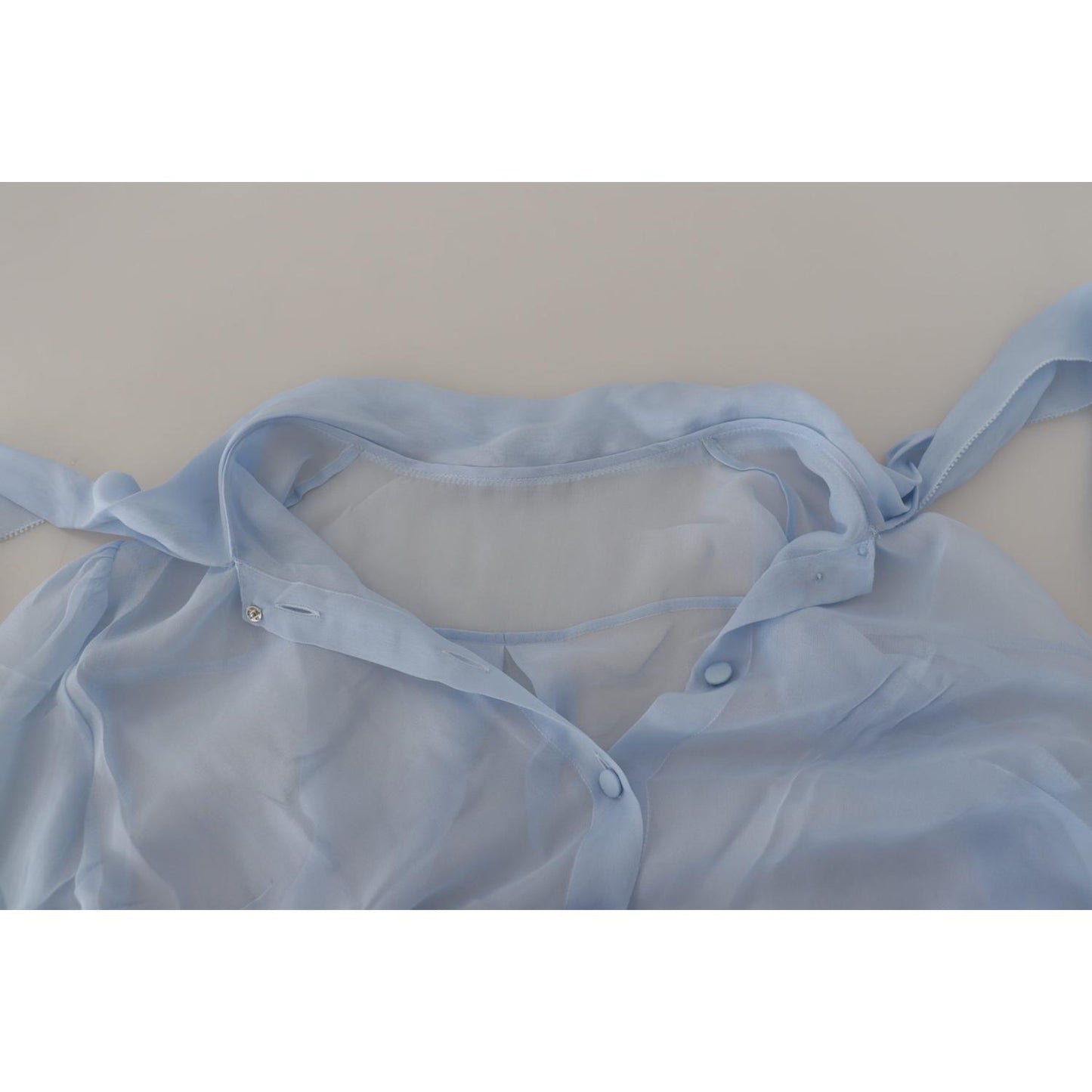 Dolce & Gabbana Light Blue Silk Ascot Collar Long Sleeves Top TSH8036 - 40