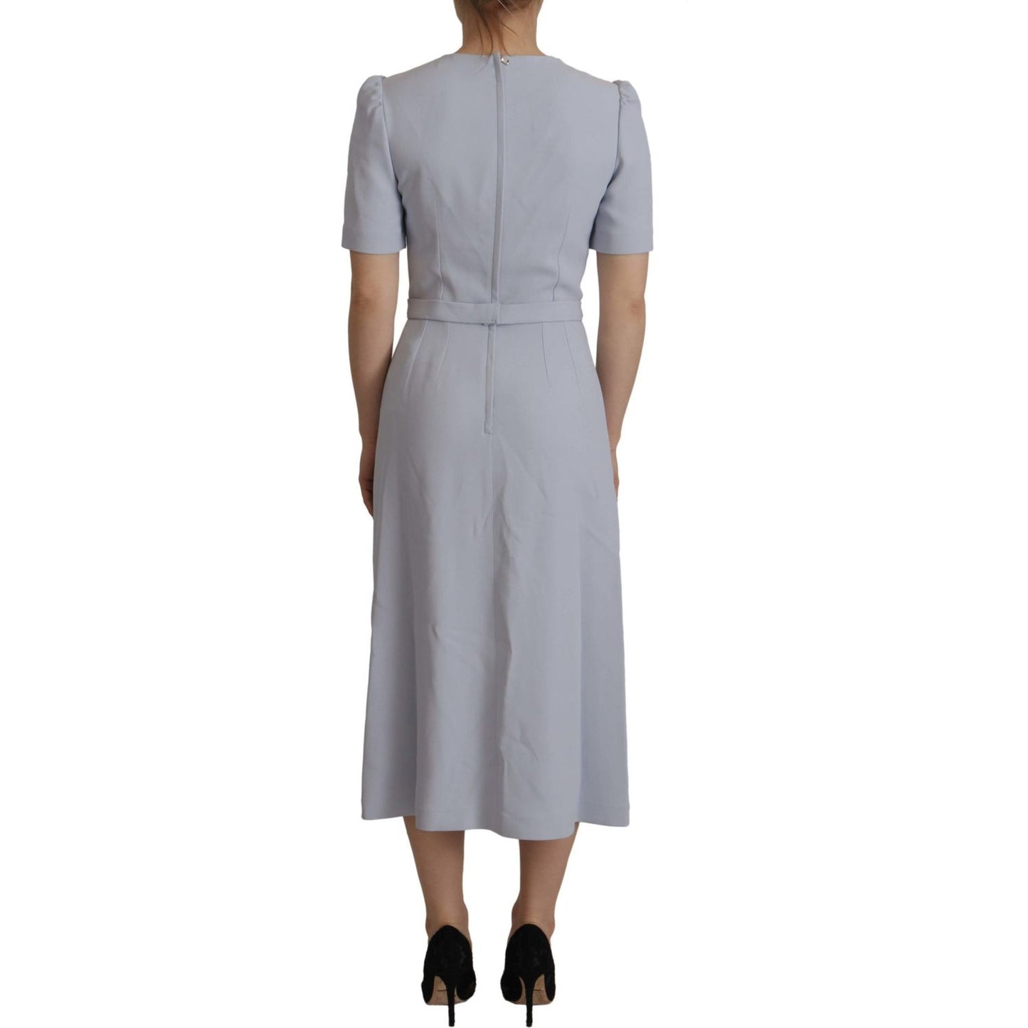 Dolce & Gabbana Blue Floral Applique Midi Viscose Dress DR28747 - 38